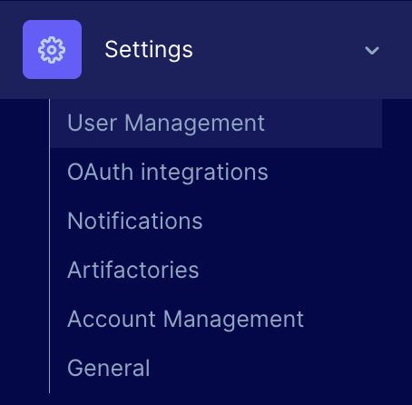 User Management tab in left Navigation menu