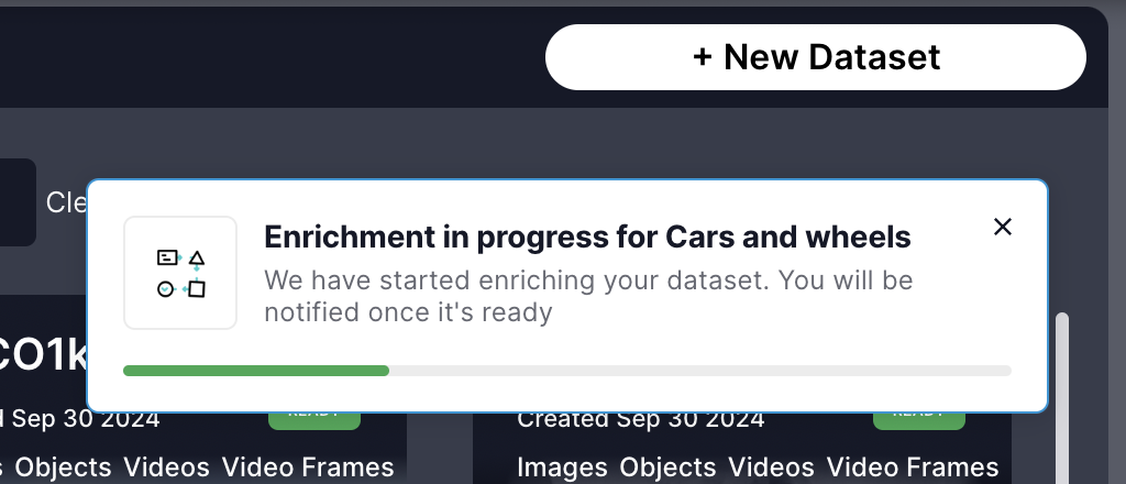 Enrich: Track Enrichment progress - Dataset Inventory view - Notification