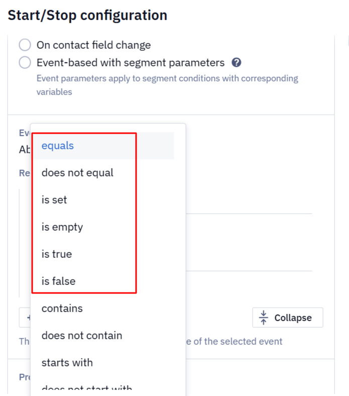 New operators for event parameters