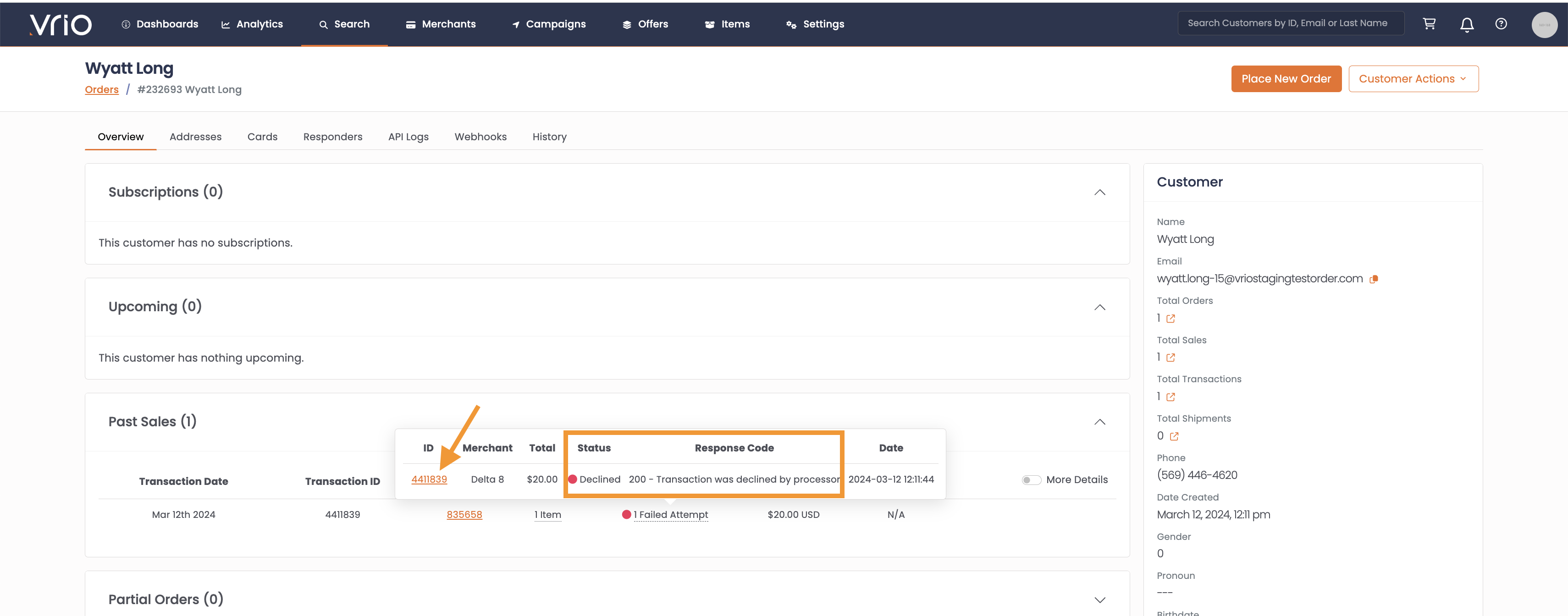 Hovering over Payment Status to find Transaction ID