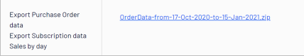 Screenshot of the Reports menu in Commerce Connect listing one or more downloadable .zip archives.