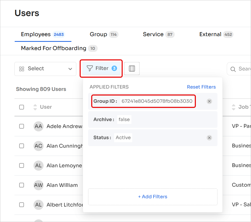 Group ID filter
