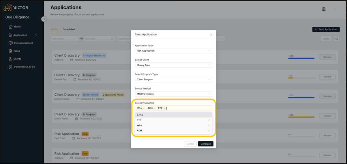 Figure 7. Send application modal - product section cont.