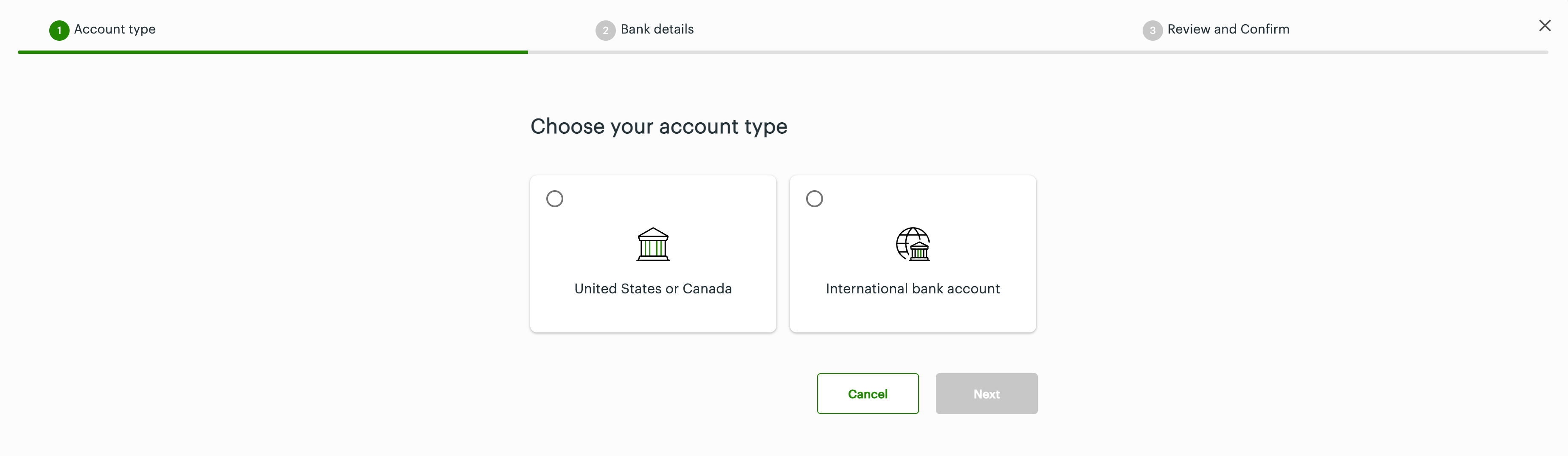 Choose your account type page