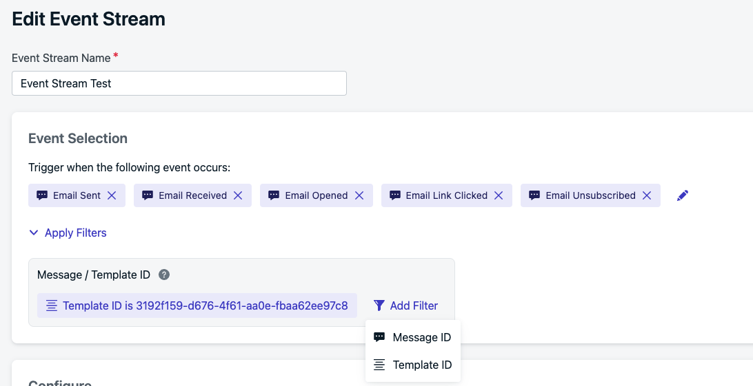 Filtering events by template