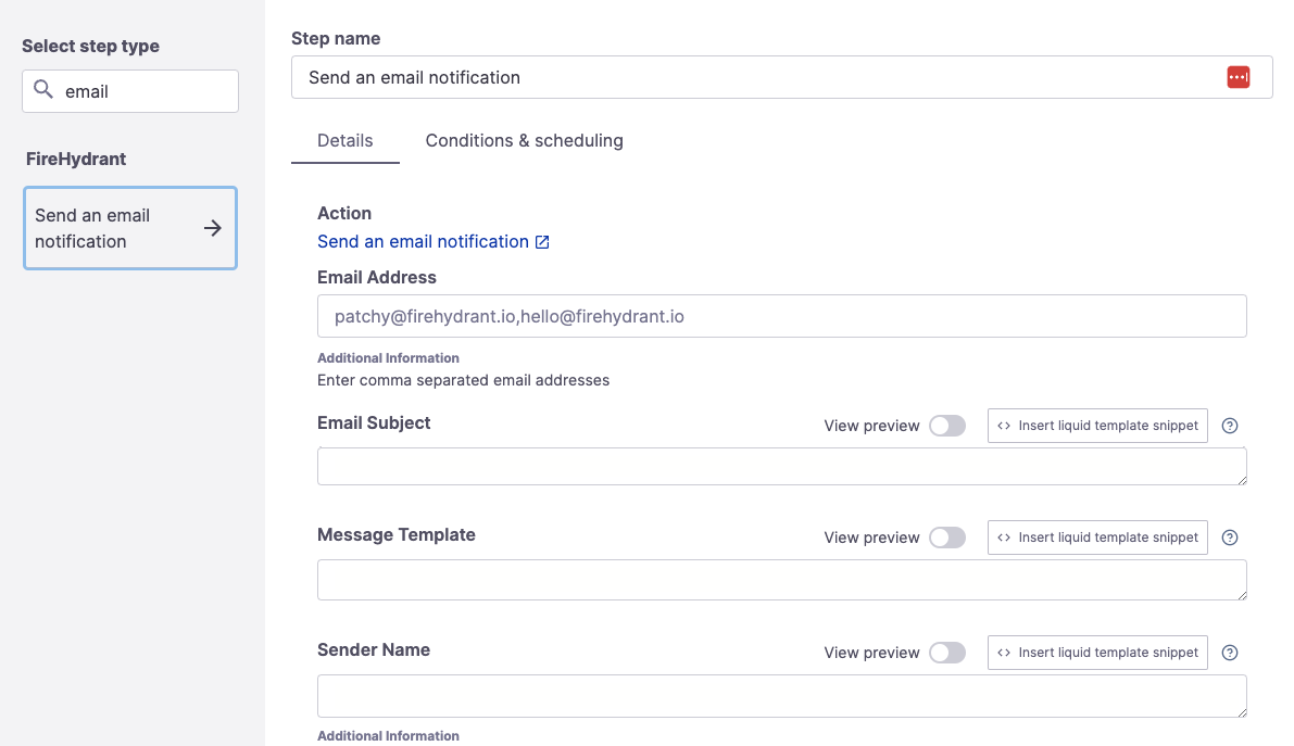 Send an email notification Runbook step