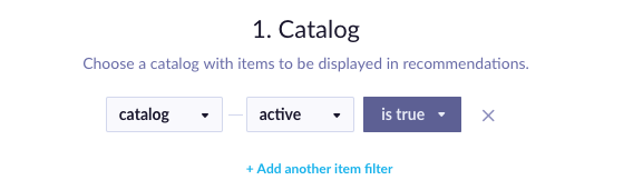 Example of item filtering based on active column in the catalog.