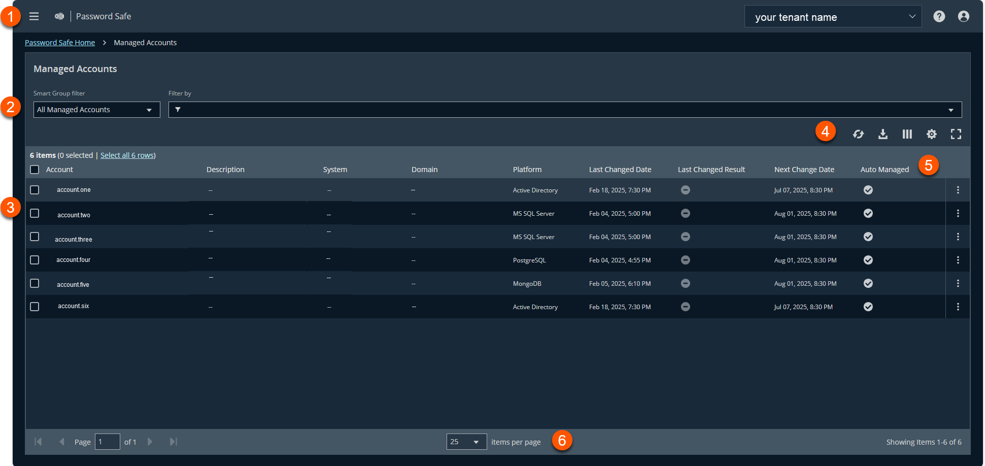Password Safe for Pathfinder Managed Accounts page