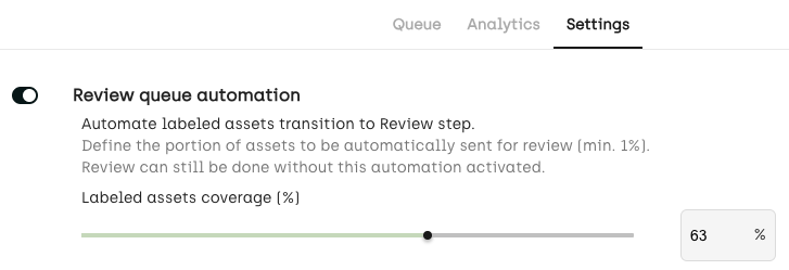 Activating review queue automation to make the Kili app randomly pick assets for review