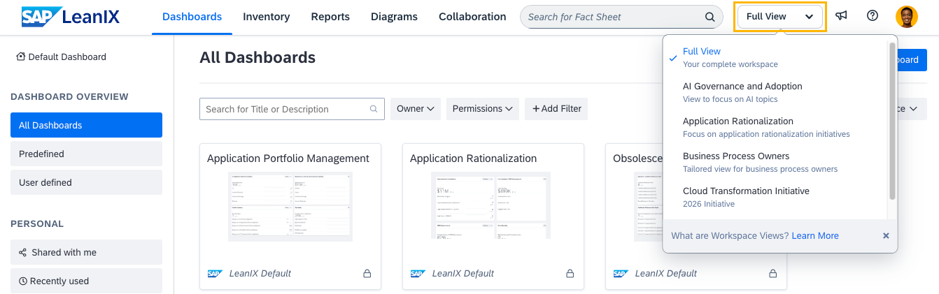 Selecting a Workspace View