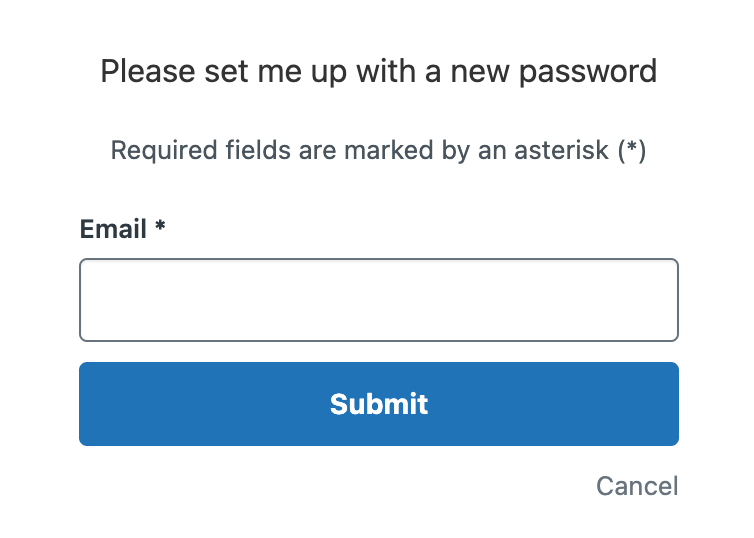 Please set me up with a new password page