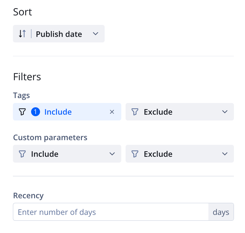Sort and filter section