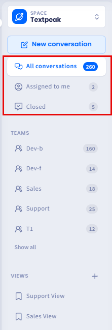 Screenshot of the conversation sorting options
