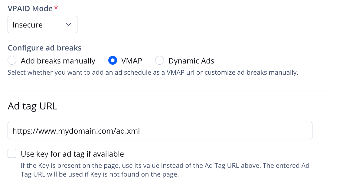 Configure ad breaks for Google IMA VMAP