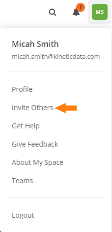 The Invite Others option is available to Space Admins