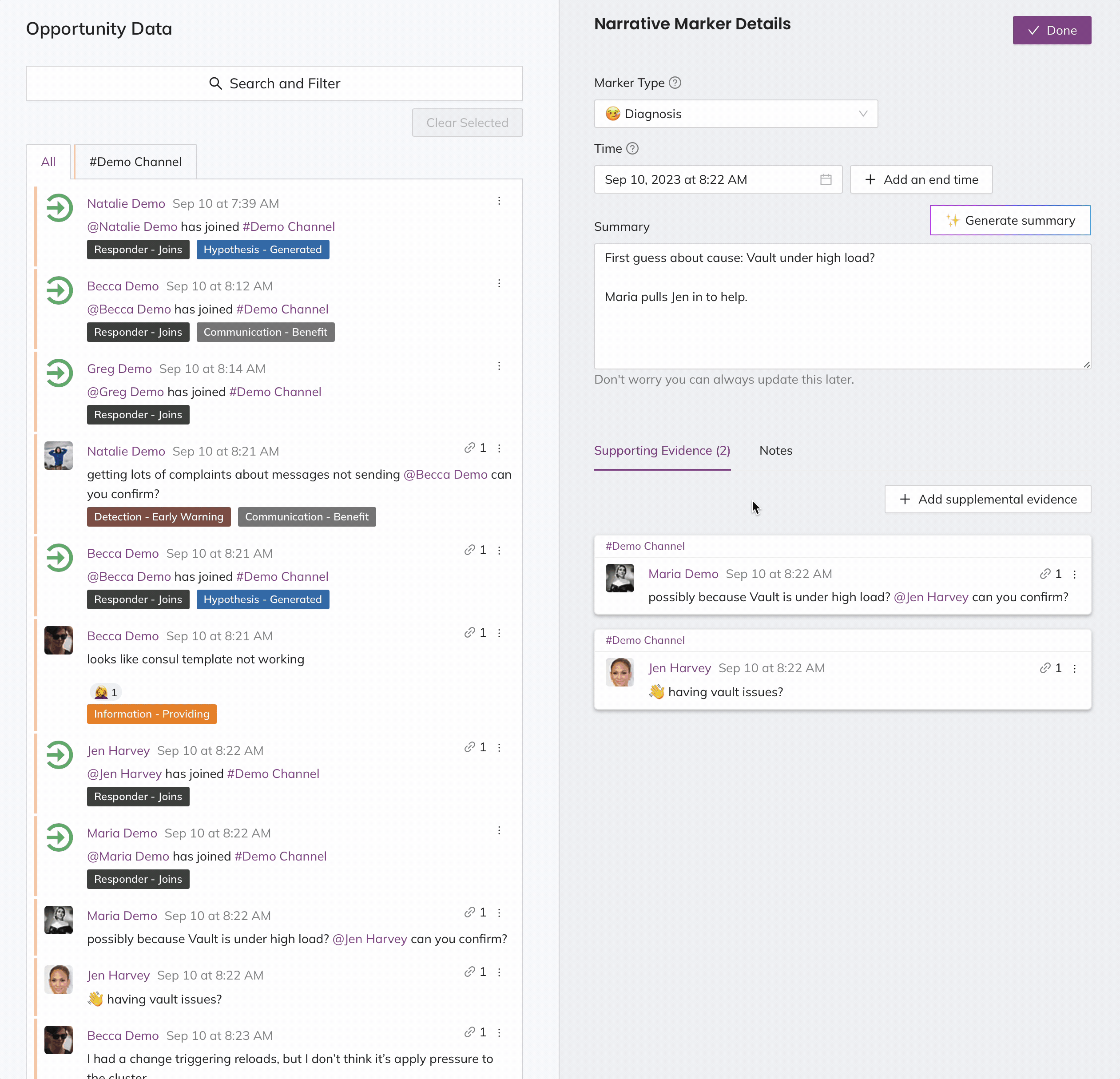 A GIF detailing how to add supplemental evidence to a narrative marker