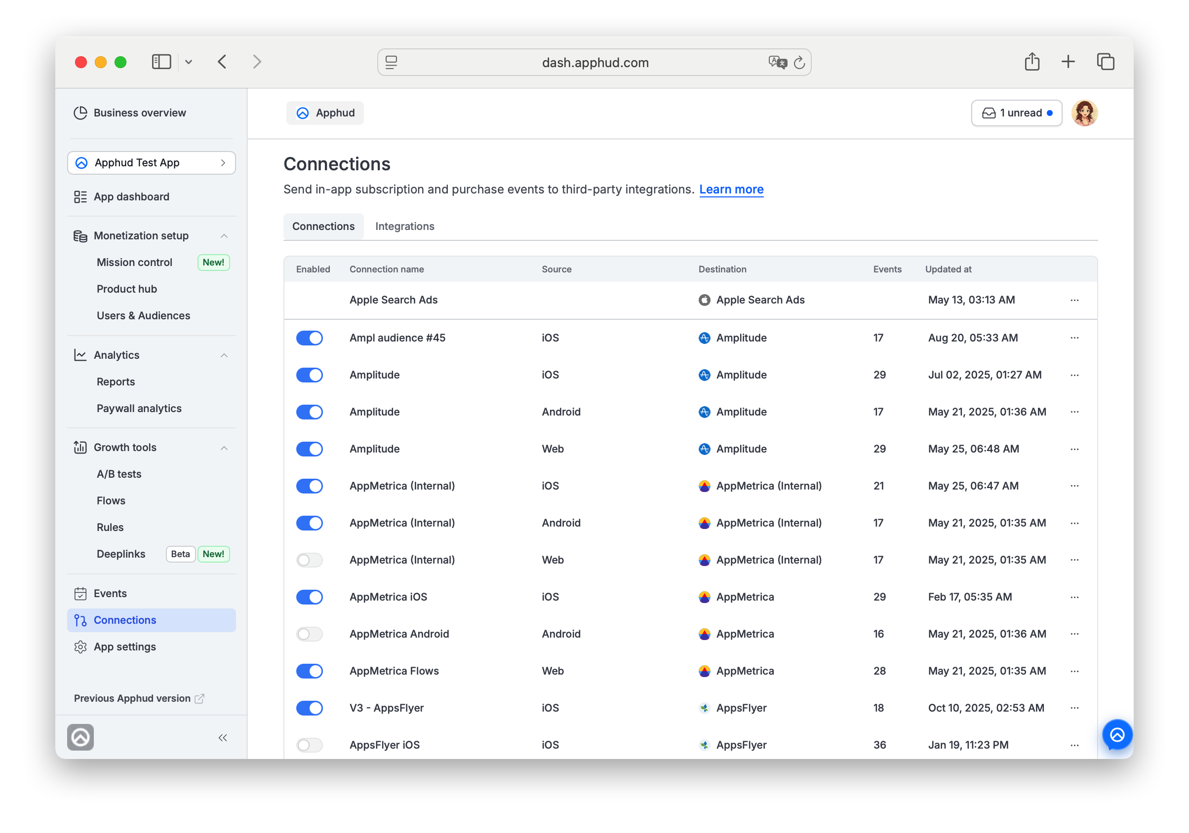 Connections - Configured connections list