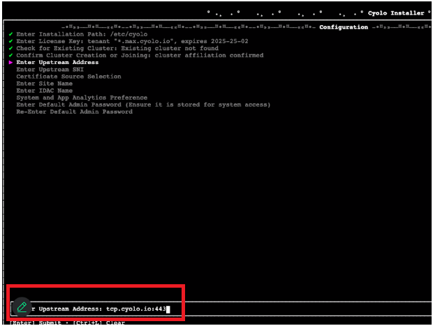 Output shows that the upstream addess was successfully resolved