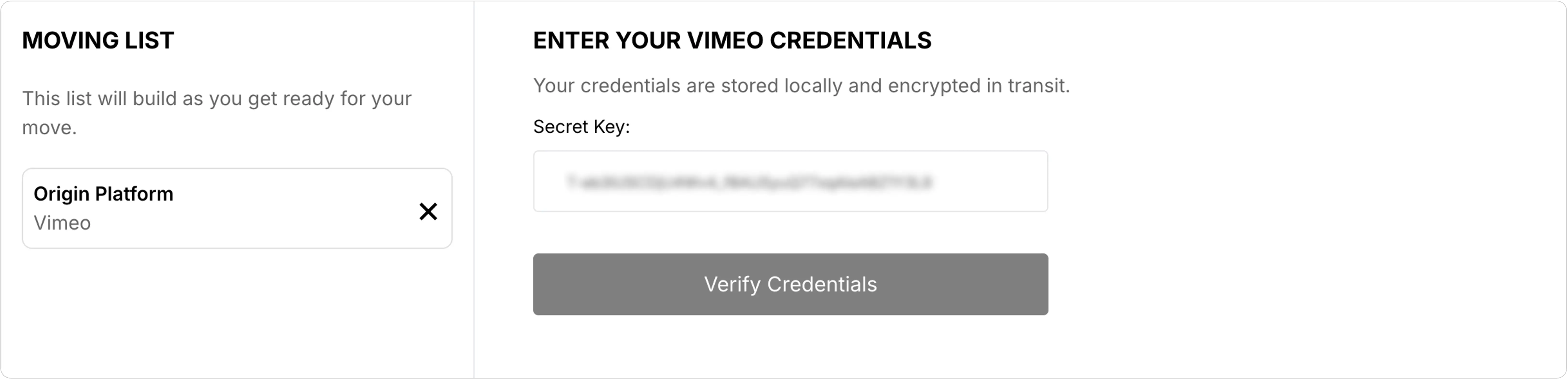 Source credentials validation