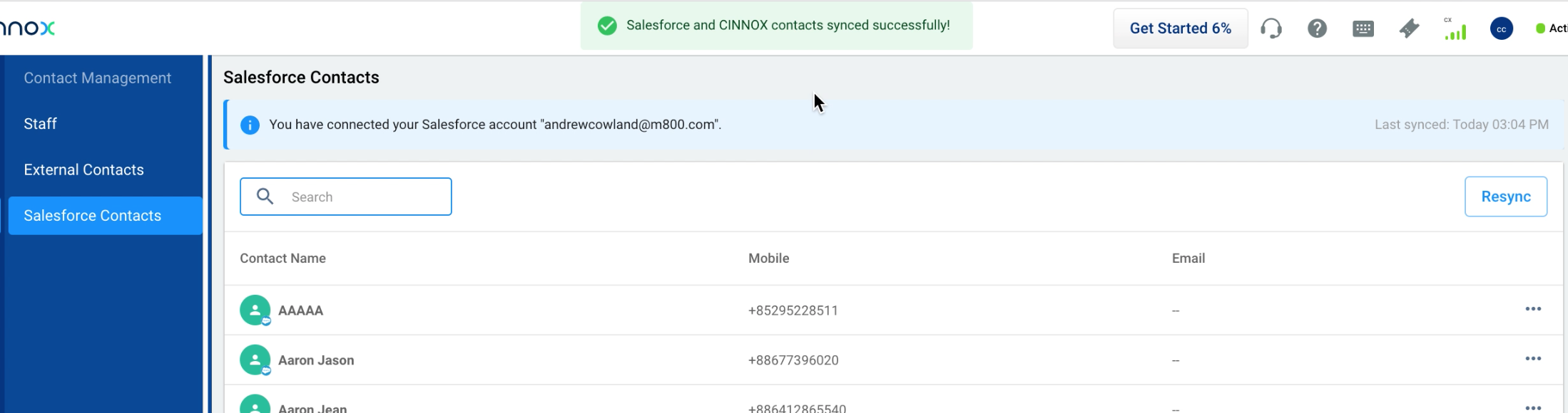Contact Sync Successful