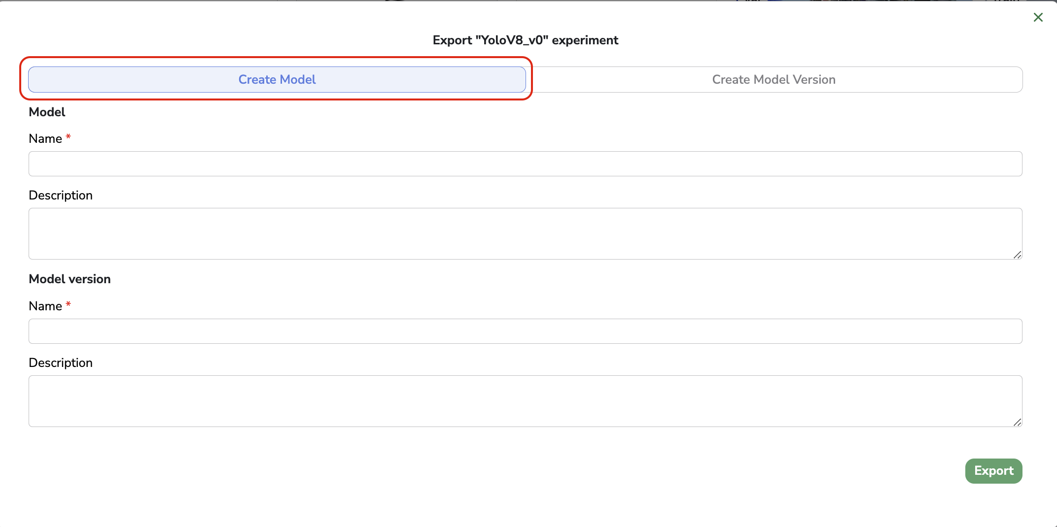 `Model` & `ModelVersion` creation though `Experiment` export