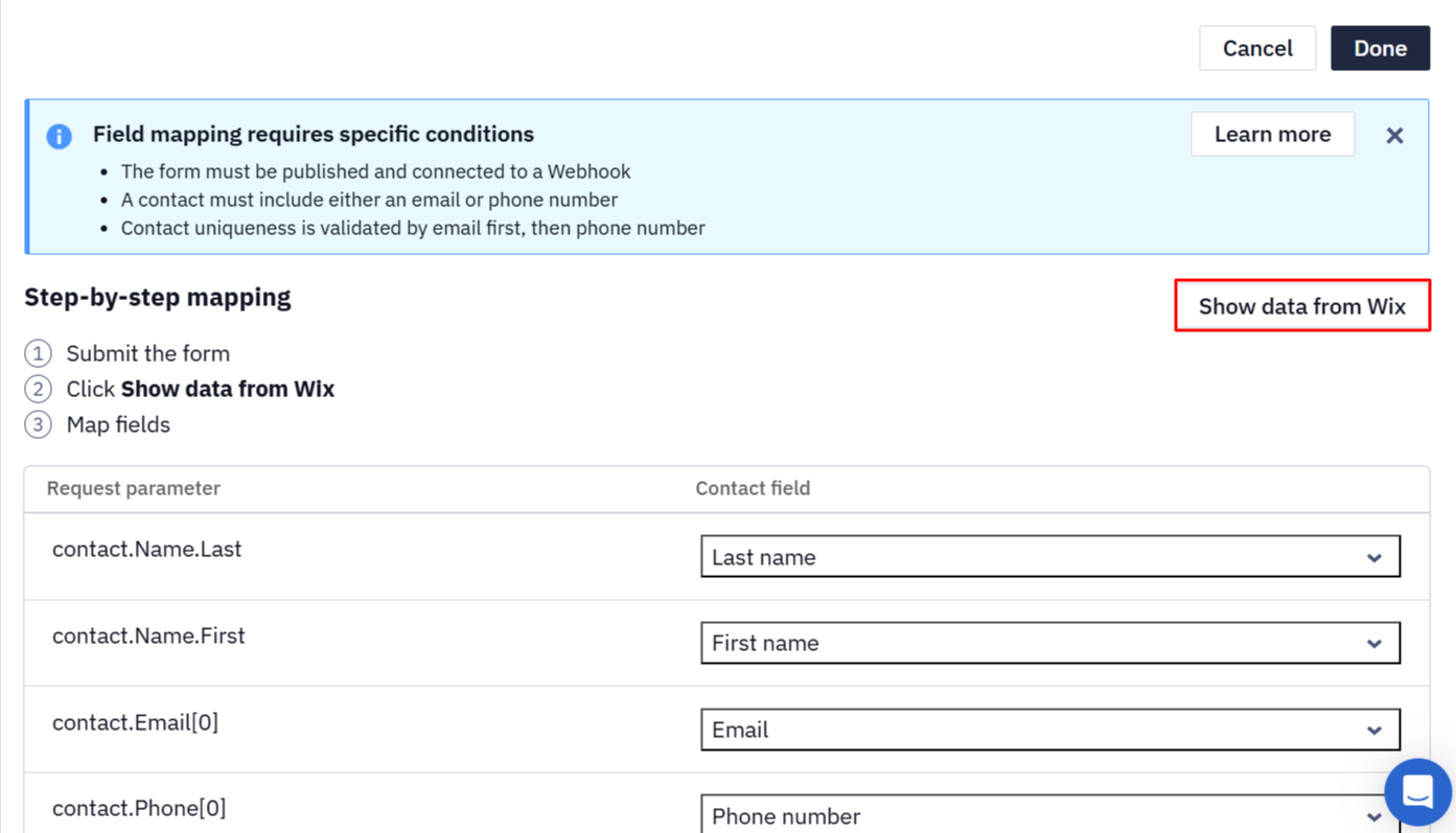 Show data from Wix