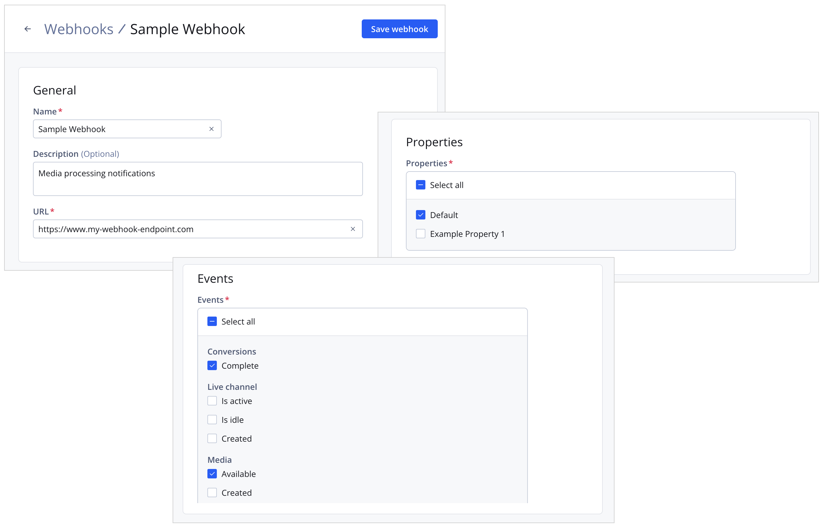 Webhook creation page