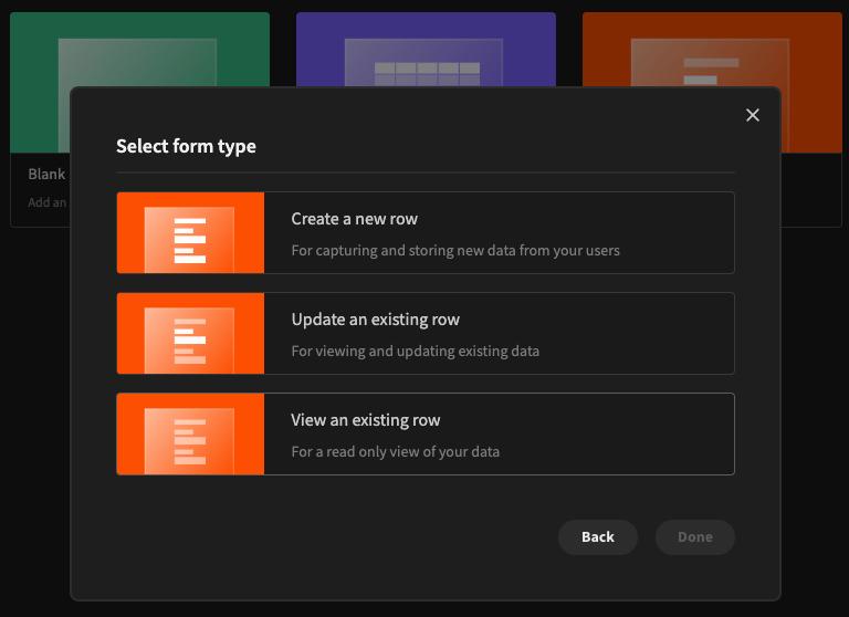 Selecting row-management methods for autogenerated form screens.