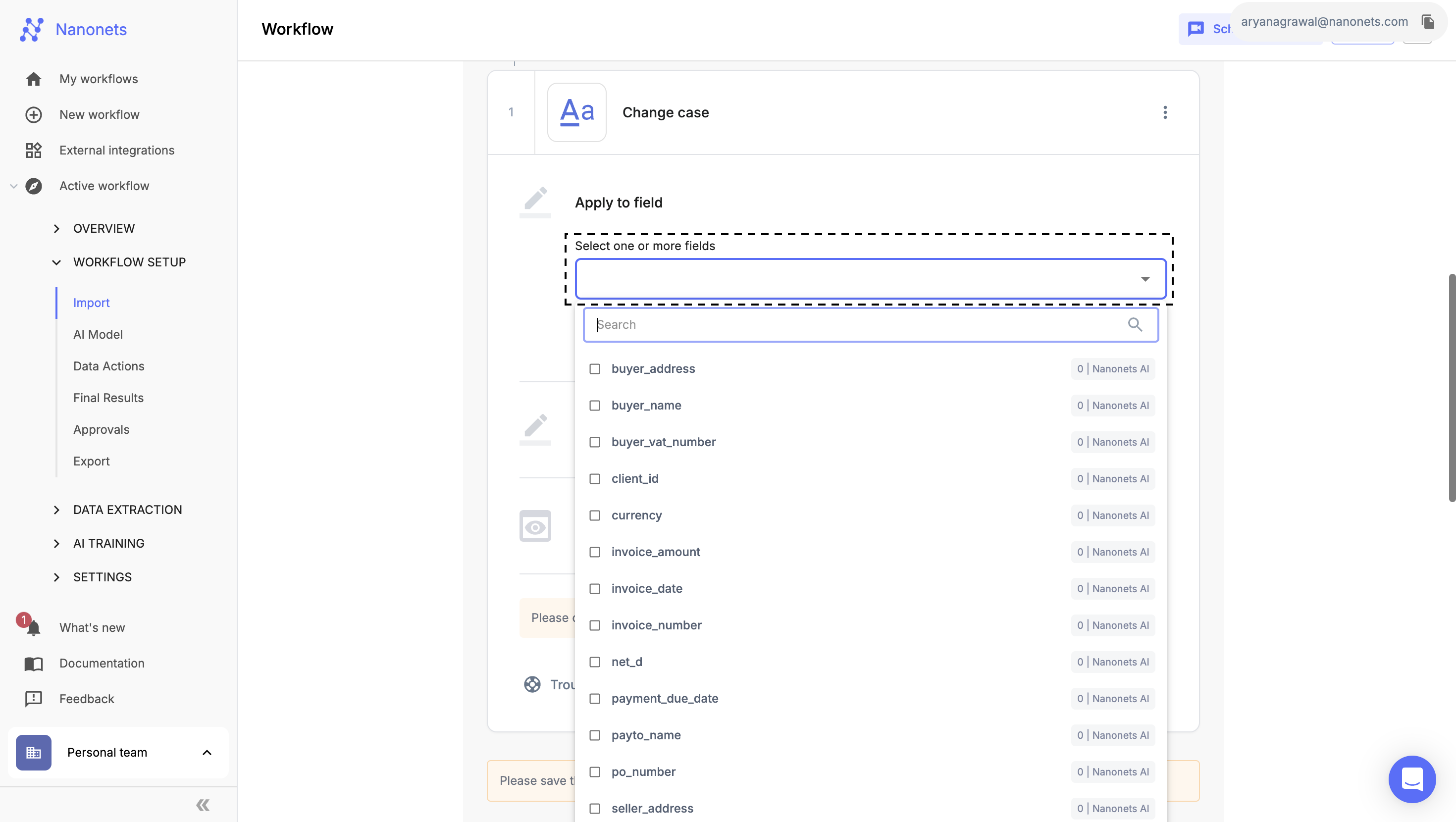 Select Field and Table Header