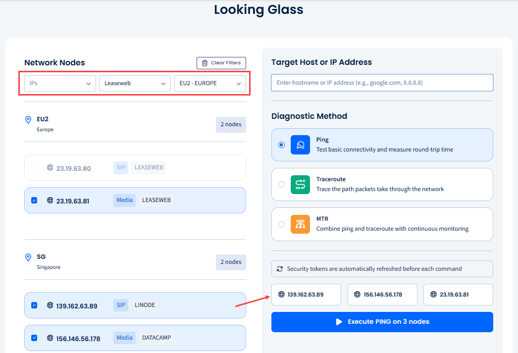 Screenshot of selecting nodes
