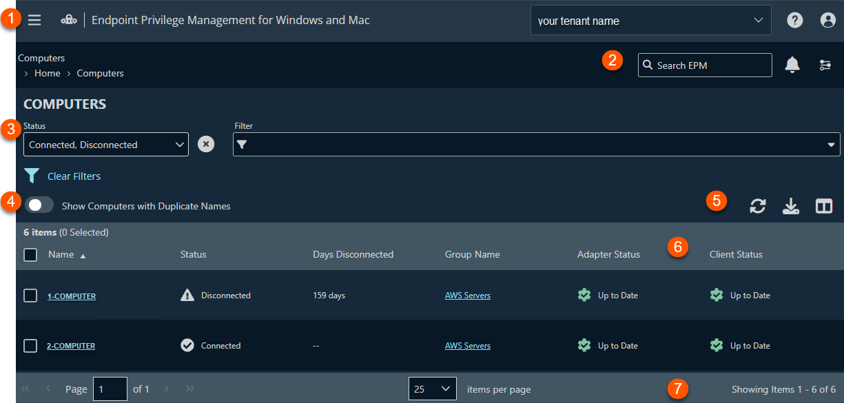 The Endpoint Privilege Management (EPM) interface used for managing computers on Windows and Mac systems.