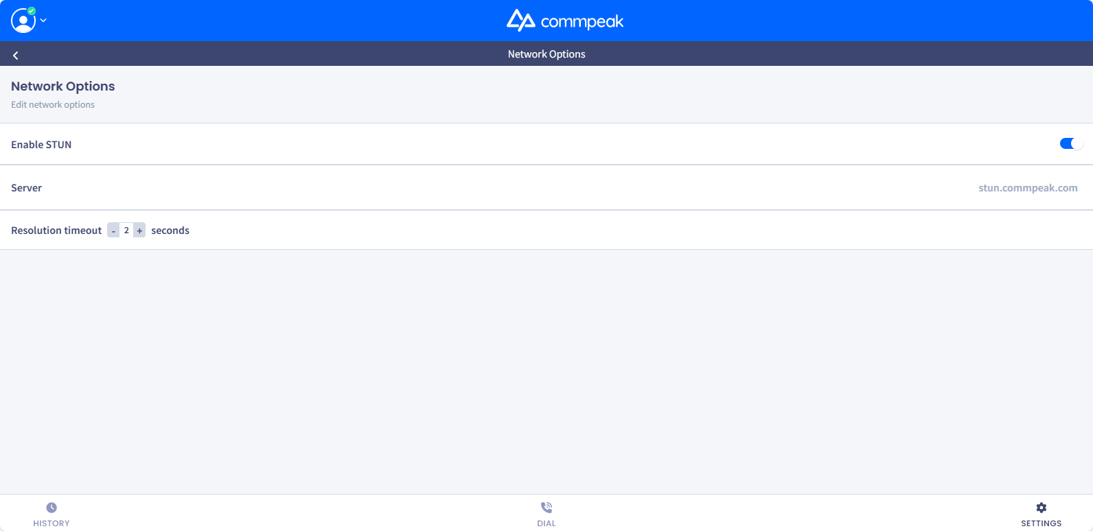 Screenshot of the Network Options