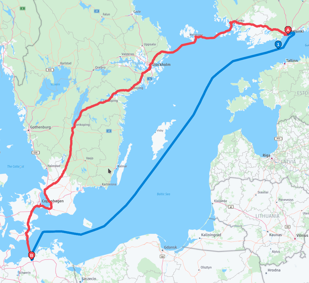Force the ferry selection by placing a pass-through waypoint on the ferry route