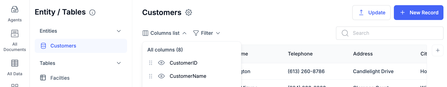 Add record and update buttons