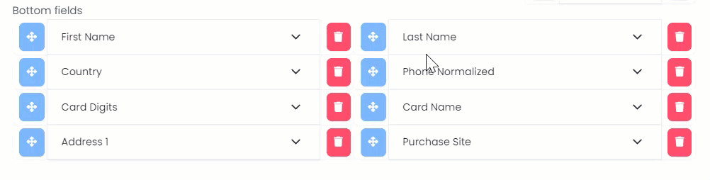 Screenshot of changing field order