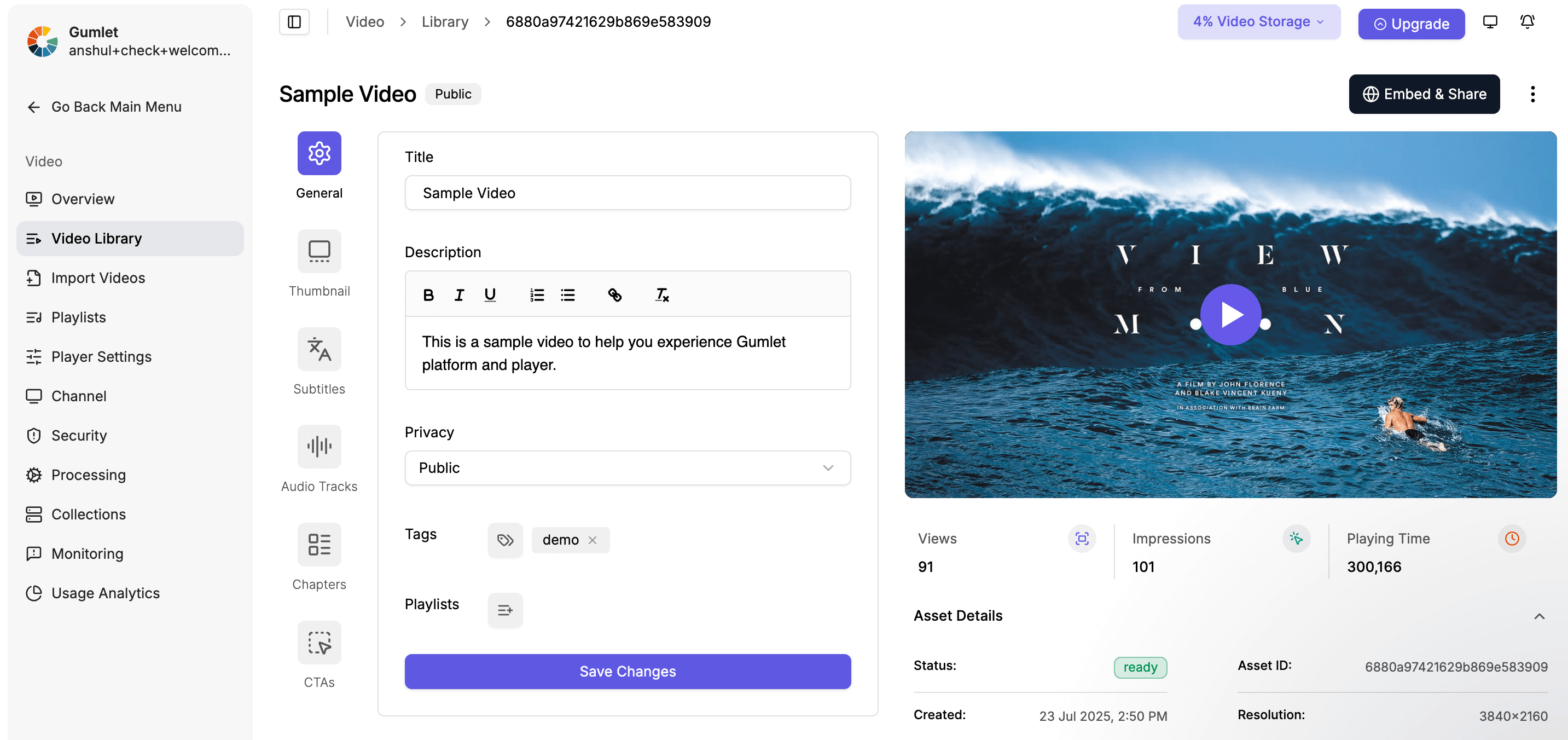 Video details page