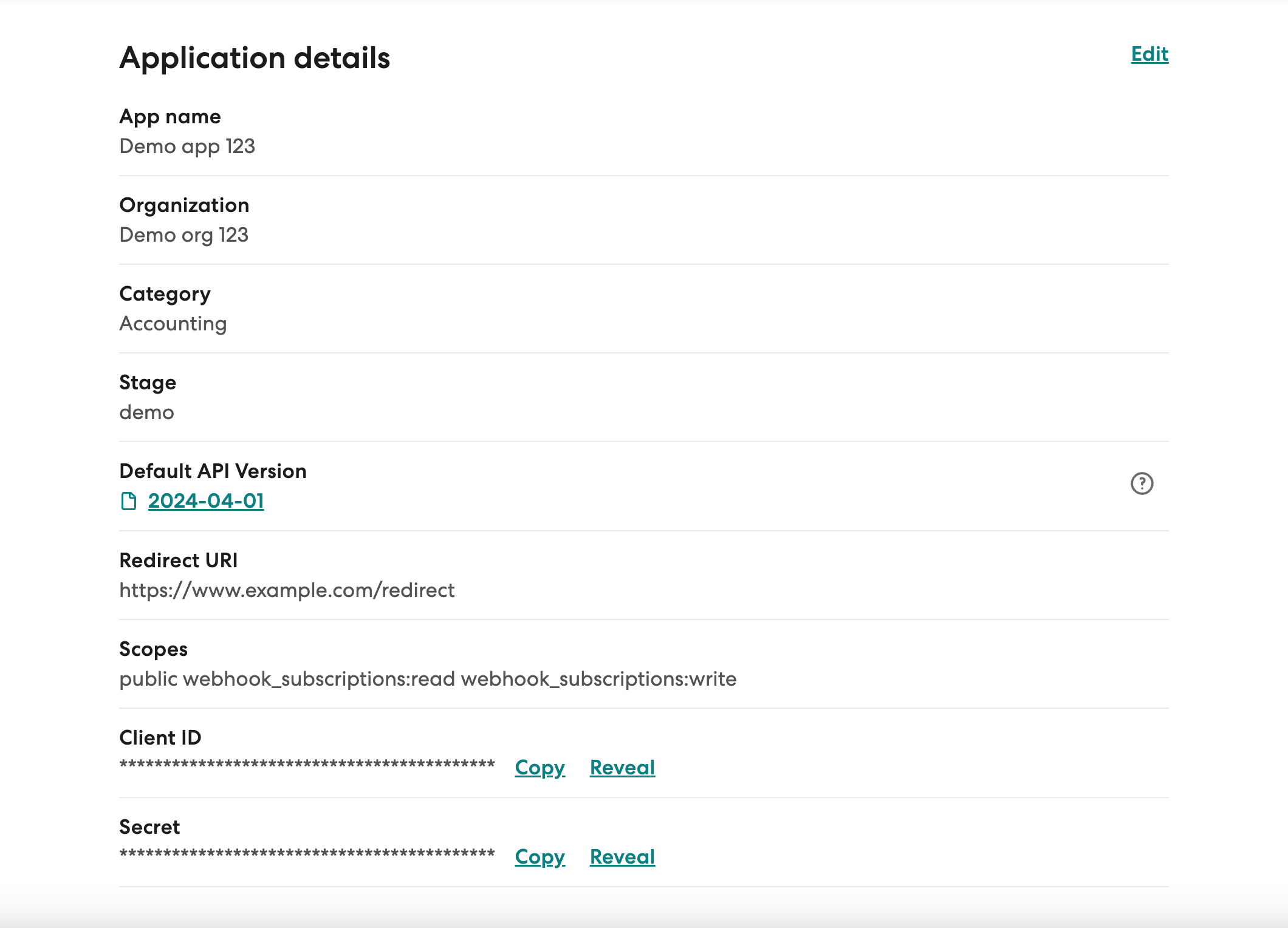 To find your application's default API version, click into application details