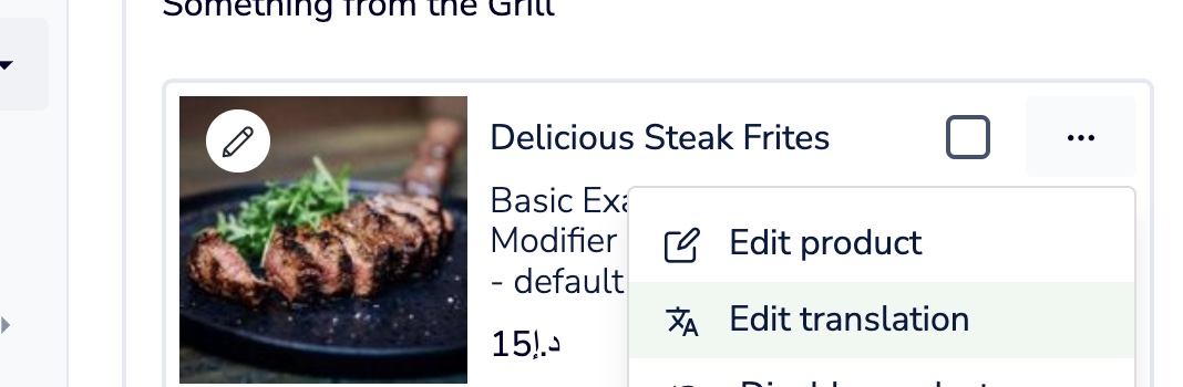 shows the edit translation button on the three dots on the right side of an item