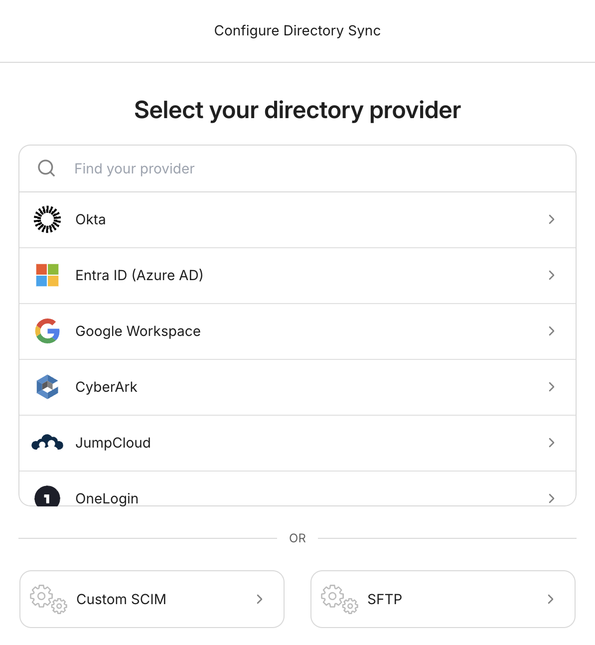 The Admin Portal used for configuring a connection to a Directory service.