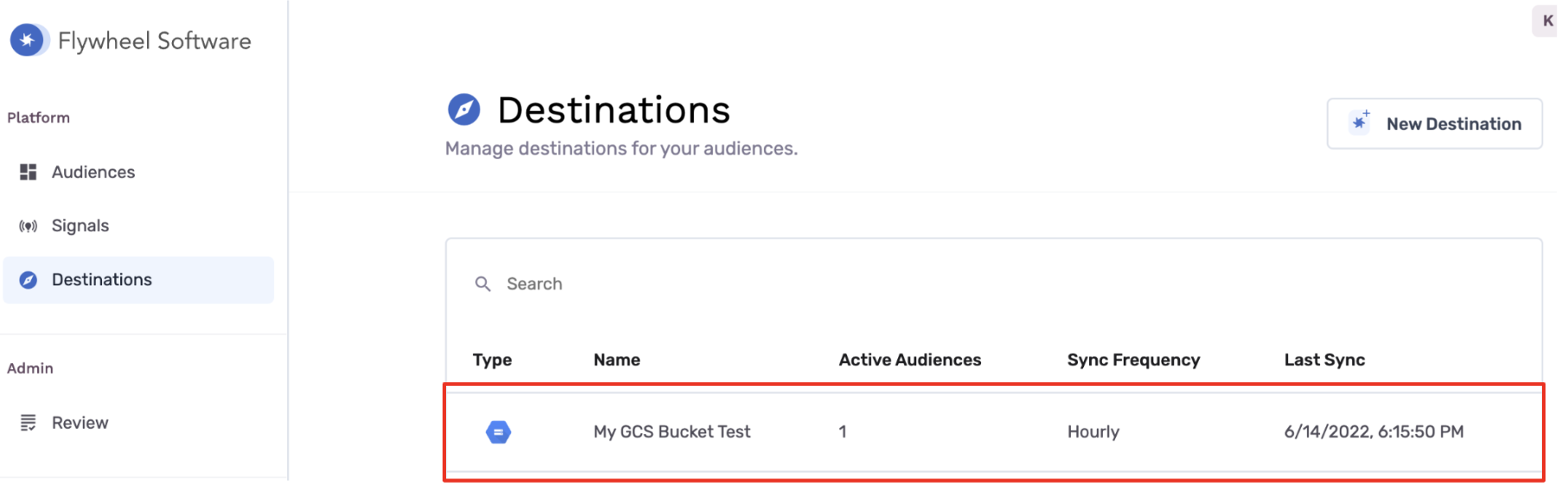 GCS Destination Added