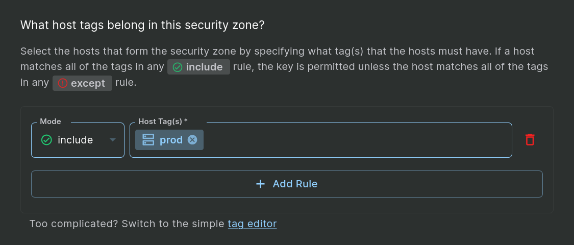 A screenshot of the Specify Host step that includes a single Host Tag