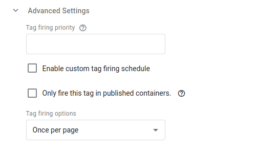 Tag configuration. Advanced settings.