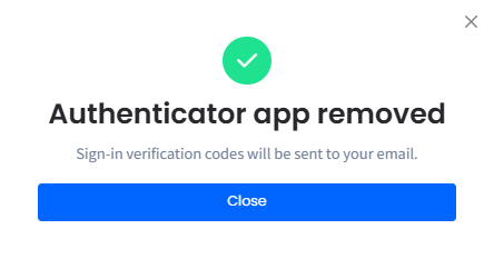 Screenshot of the Authenticator app removed confirmation