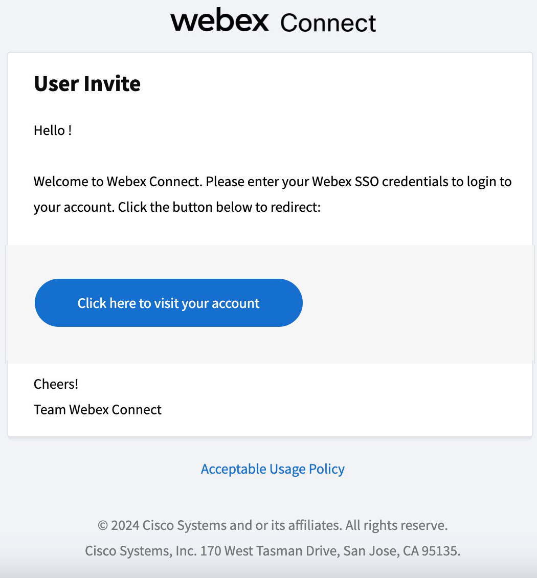 Webex Connect Welcome Email