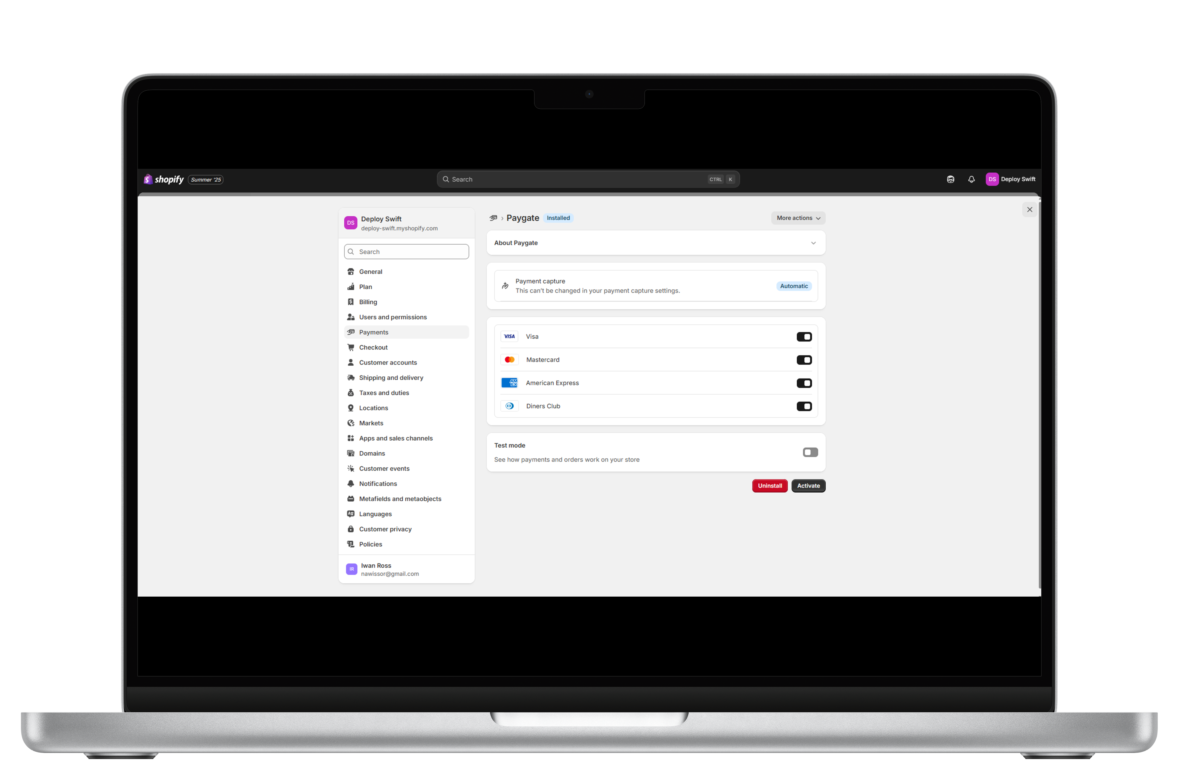 Toggle the card schemes you would like to enable, and click Activate. You are all set up, and ready to receive card payments online. 