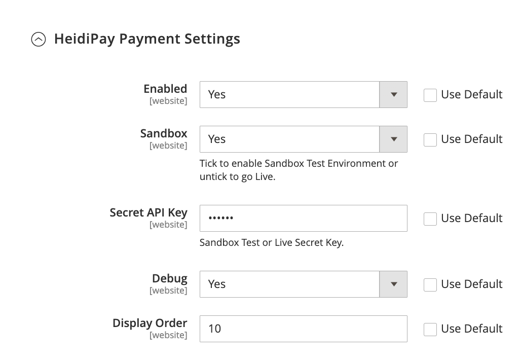 HeidiPay Payment Settings