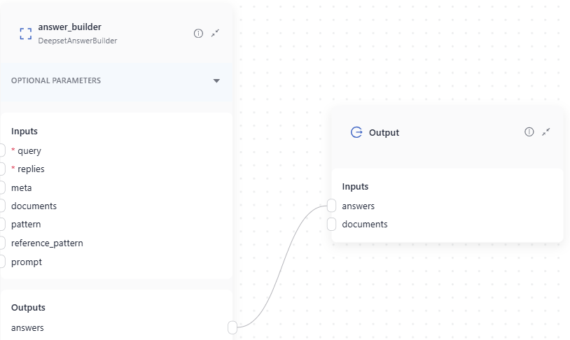 AnswerBuilder connected with its answers output to the Output's answers input.