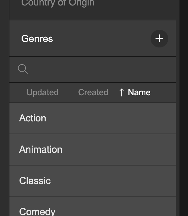 Select a category type and click the + icon to create a child category