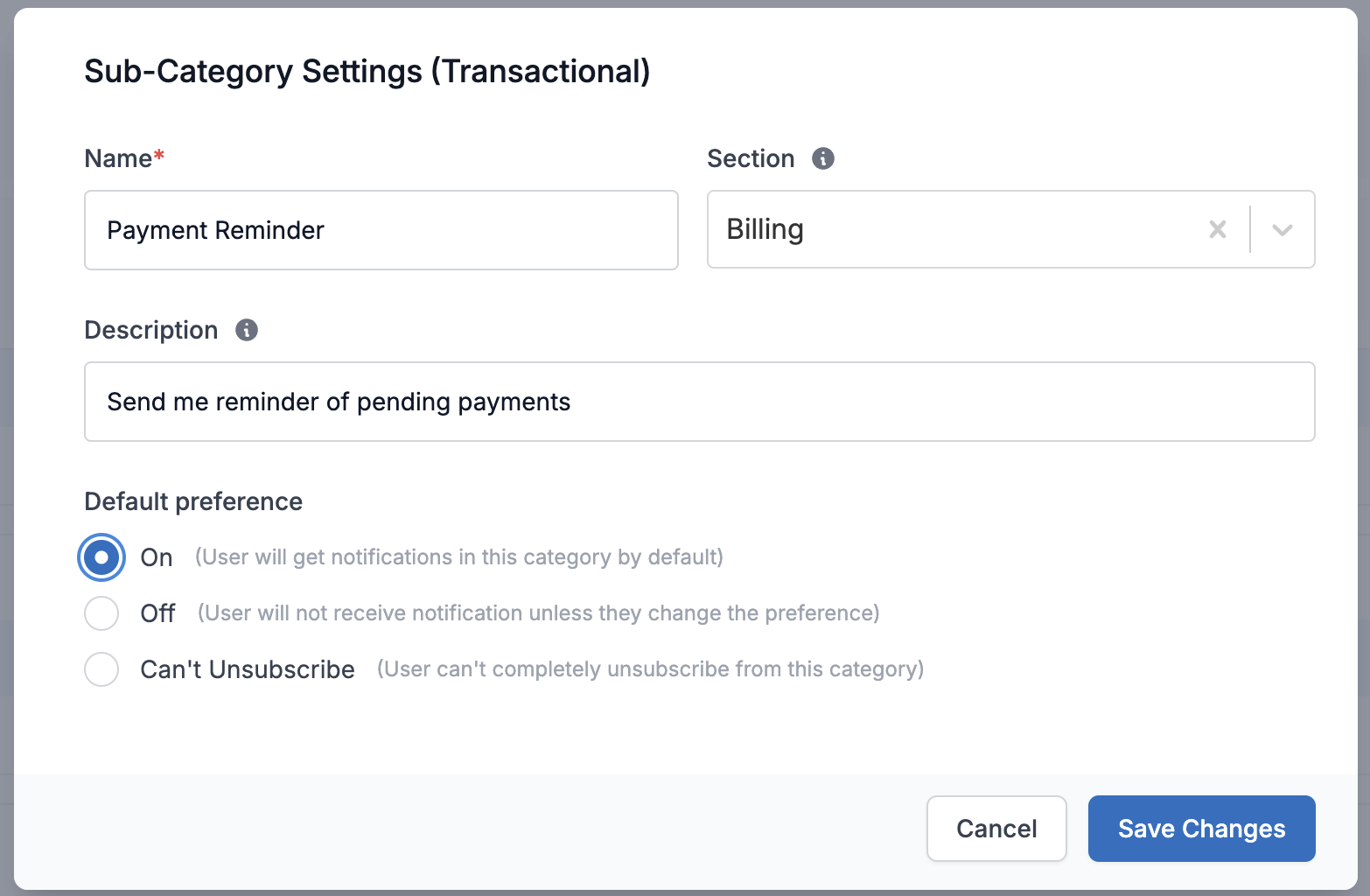 Adding categories in Billing section