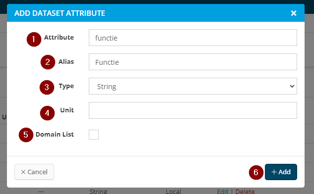 Figuur 4 - Toevoegen attribuut aan een dataset.